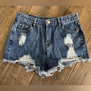 SHEIN High Waisted Distressed Jean Shorts | M